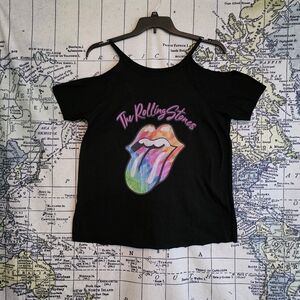 Torrid Black Tee with Colorful Rolling Stones Logo